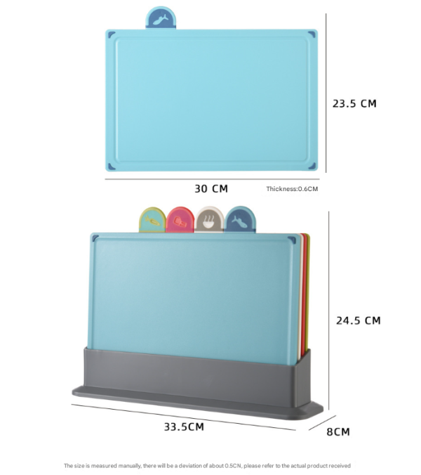Colourful 4-Piece Index Cutting Board Set – Non-Slip, Food-Safe PP with Storage Stand - Image 3